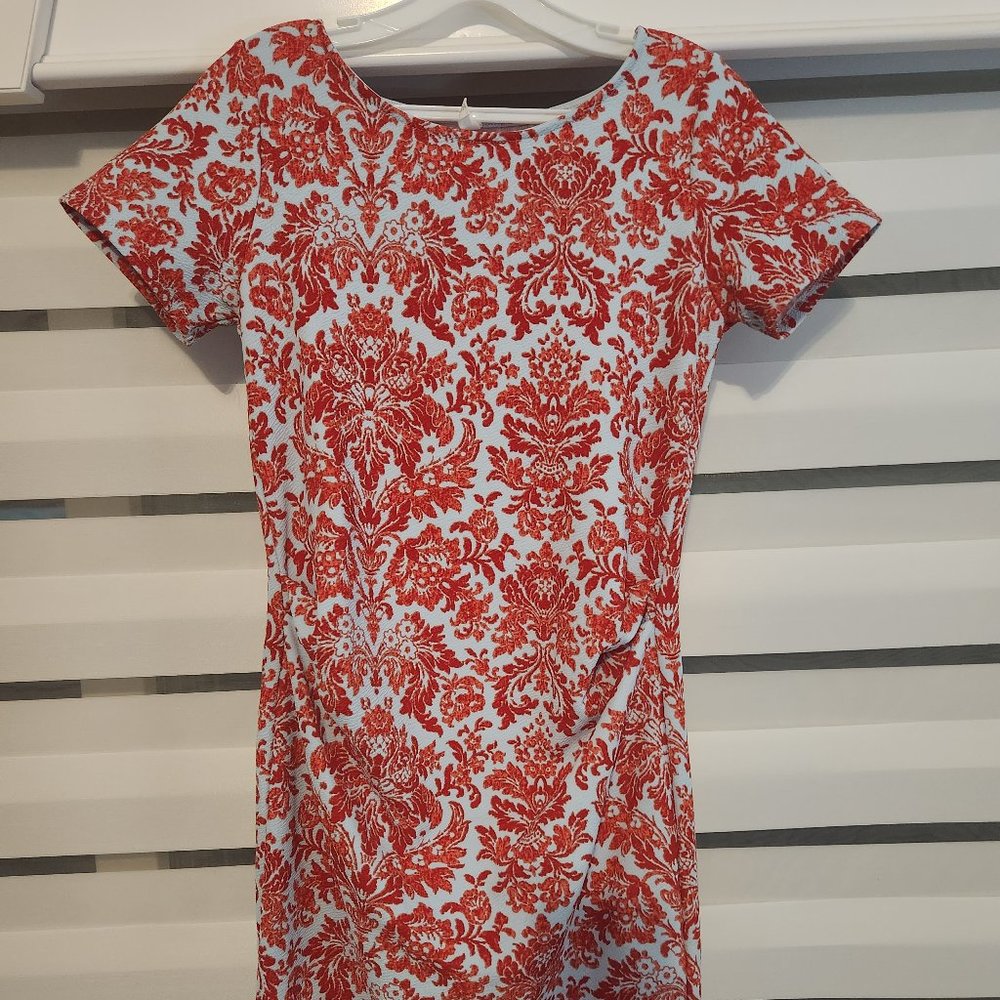 PinkBlush Red Aqua Fitted Damask Maternity Dress